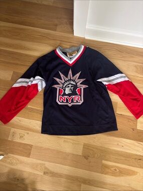 NHL New York Rangers Navy Red White Bure Jersey with Statue of Liberty Logo